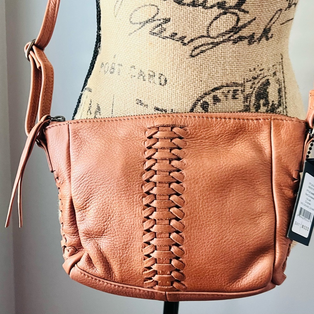 NWT Day & Mood Leather Crossbody bag with Dust Bag Cognac Eve
